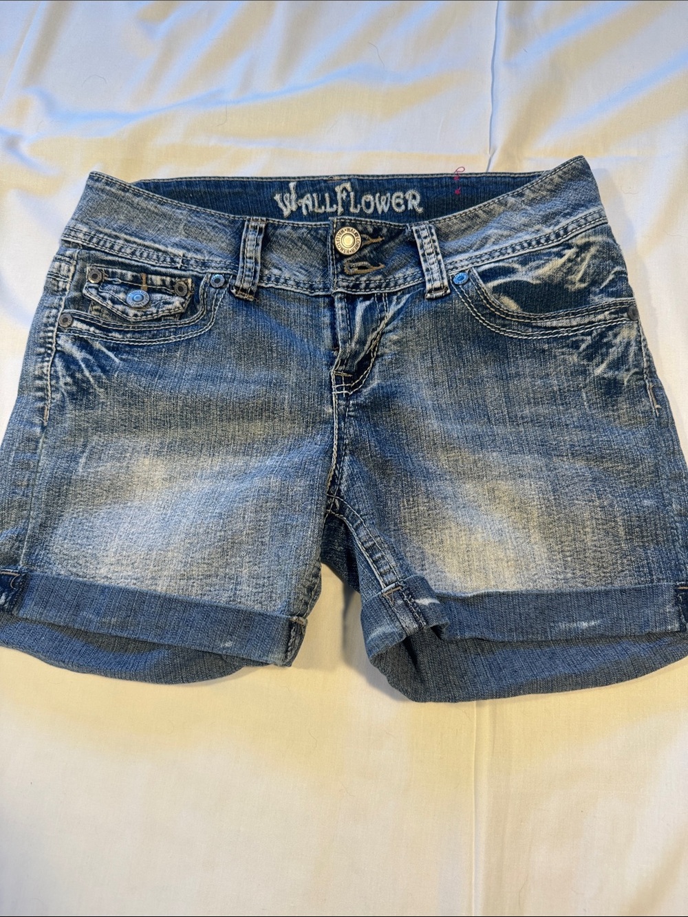 Wallflower Washed Blue Denim Cuffed Jean Shorts